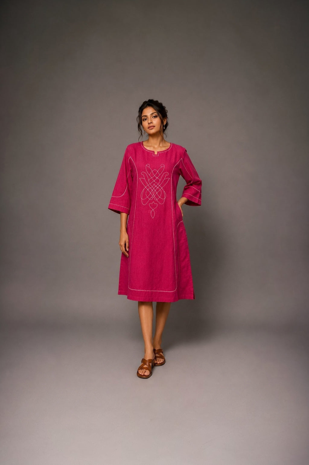 Adalyn | Single Piece Dress | Ladder lace & Kantha Stitch Embroidery