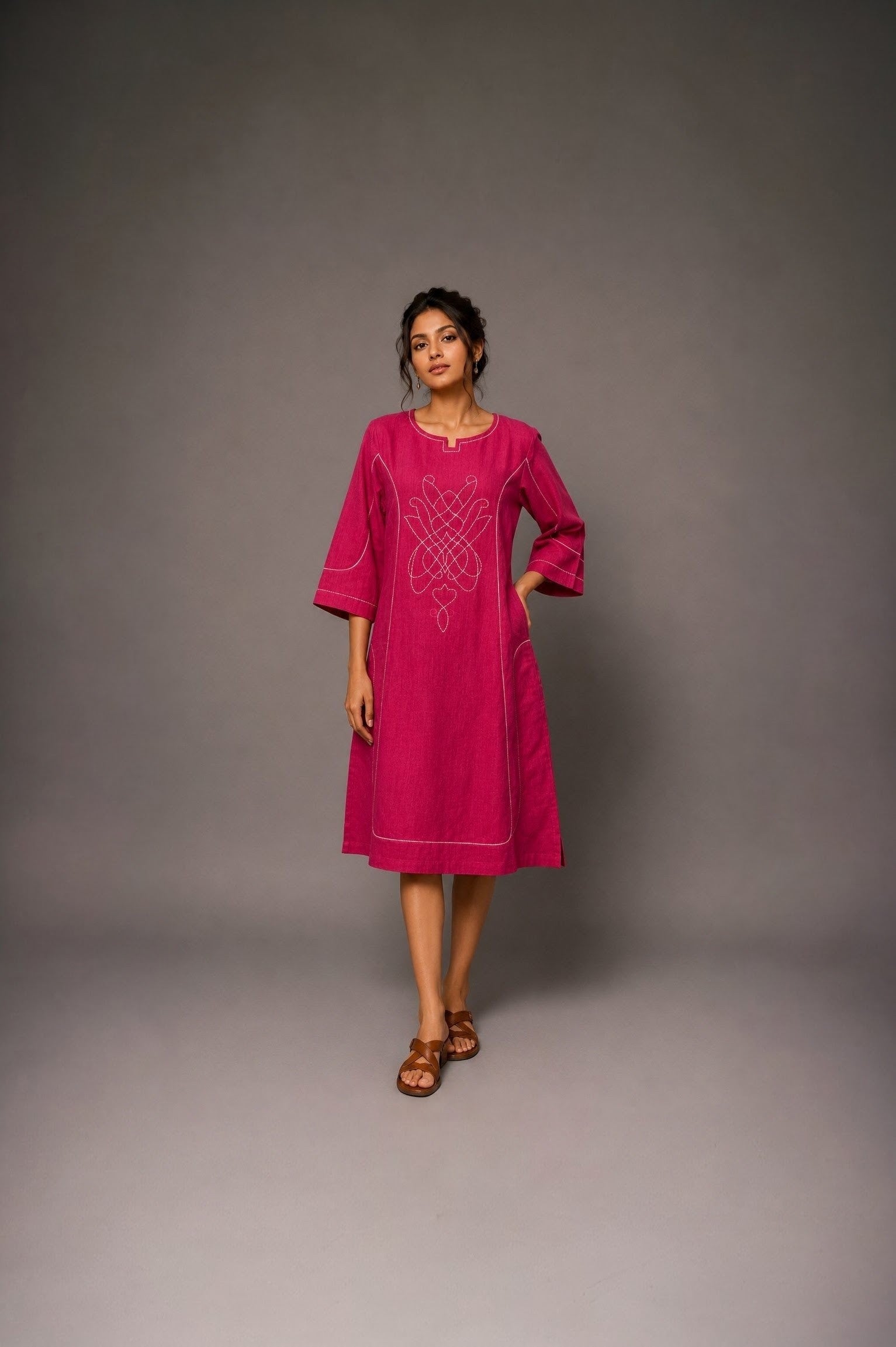 Adalyn | Single Piece Dress | Ladder lace & Kantha Stitch Embroidery