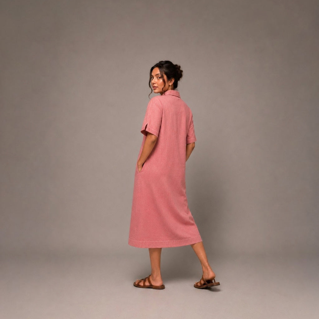 Dusky Tulips |Midi Dress |Hand thread work | Hand painting
