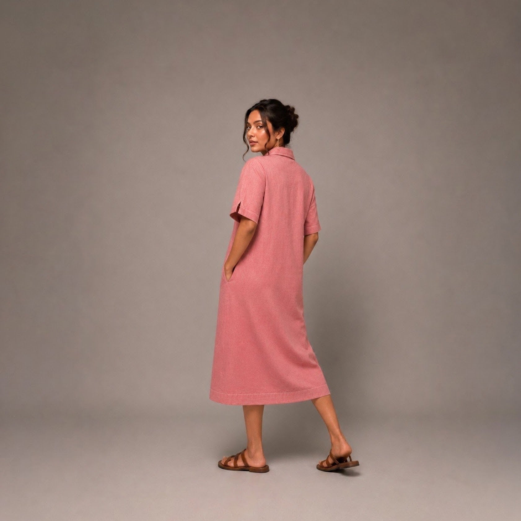Dusky Tulips |Midi Dress |Hand thread work | Hand painting